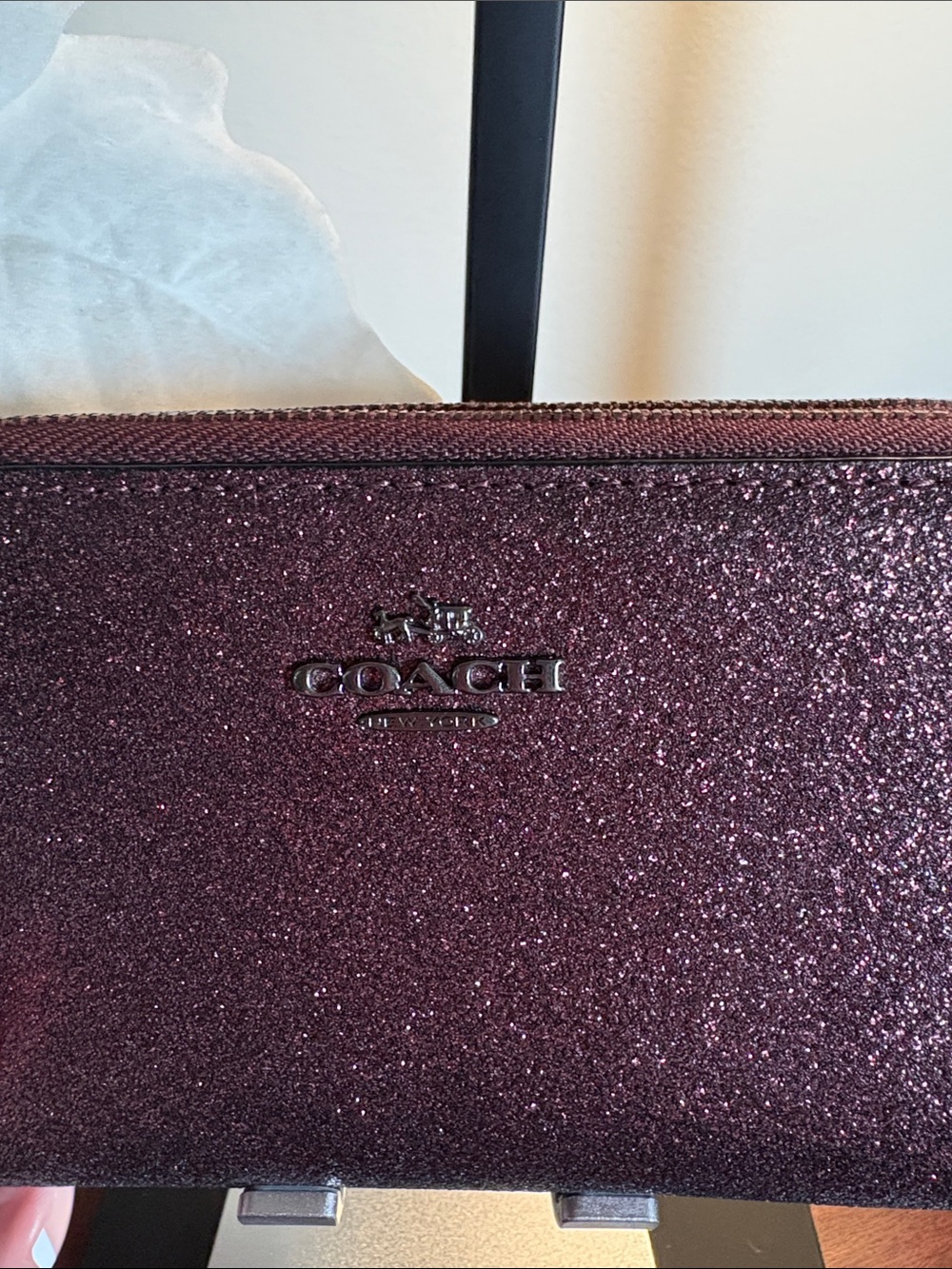Coach Sparkle Zip-Around Wristlet Wallet in Plum - Picture 3 of 10